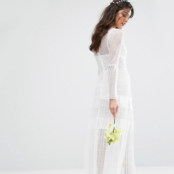 ASOS Bodyfrock Bridal Gown Pleated Maxi Dress With Fluted Sleeves. Slip dress - Picture 3 of 7